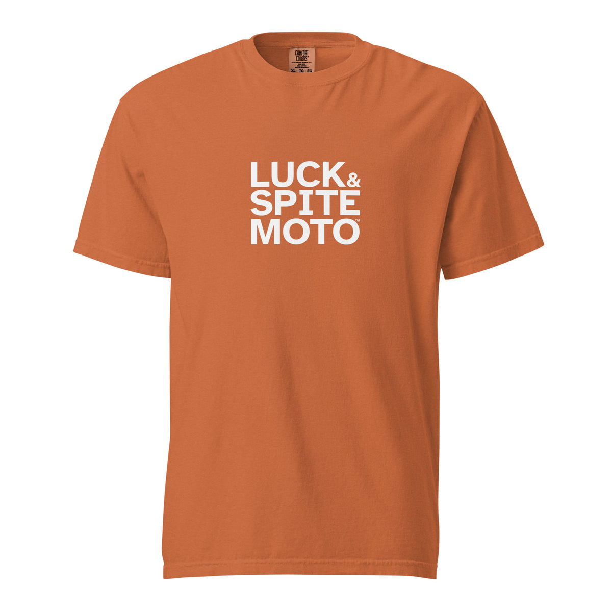 Luck & Spite Moto heavyweight T-shirt, front view