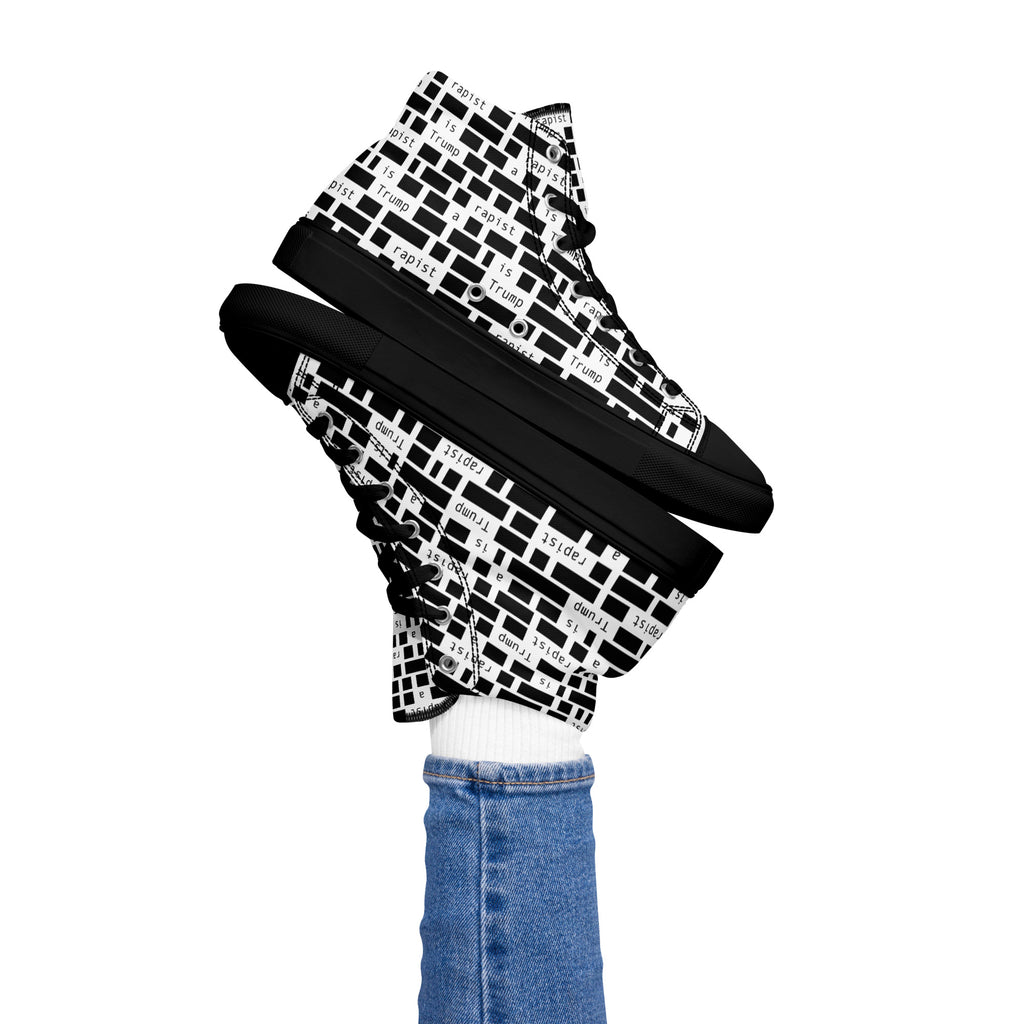 Redacted black women's high-top canvas shoes, left-side view