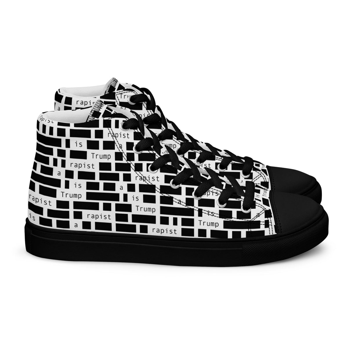 Redacted black women's high-top canvas shoes, right-side view